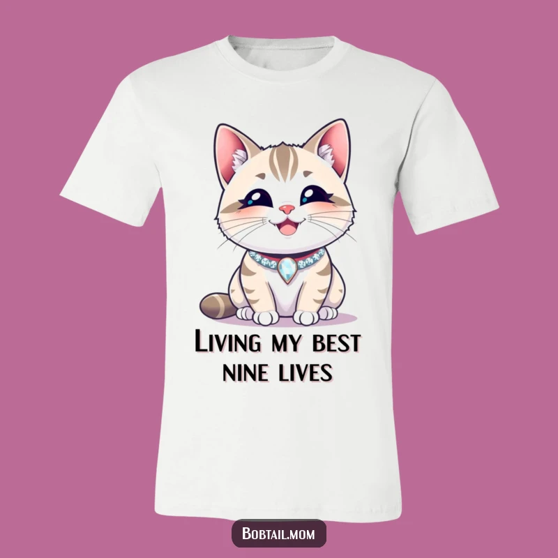 Funny Bobtail Cat Happy Collar T-Shirt: Content Feline Gift for Joyful Fans