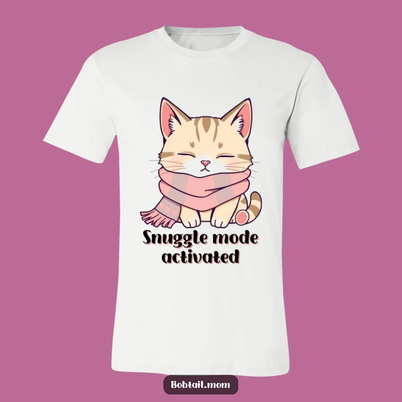 Funny Bobtail Cat Scarf T-Shirt: Cozy Napping Kitty Comfort Tee