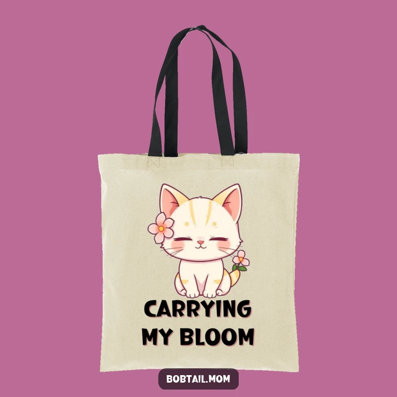 Funny Bobtail Cat Flower Tote Bag: Carry Serene Style, Chic Funny Gift