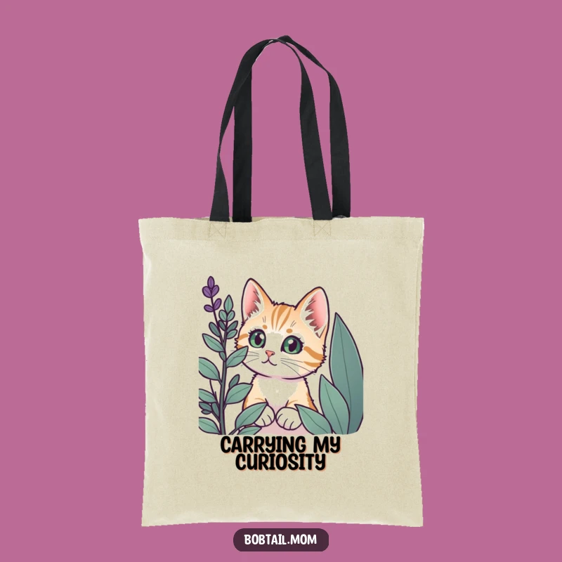 Funny Bobtail Cat Plant Peek Tote Bag - Carry Your Curiosity in Style