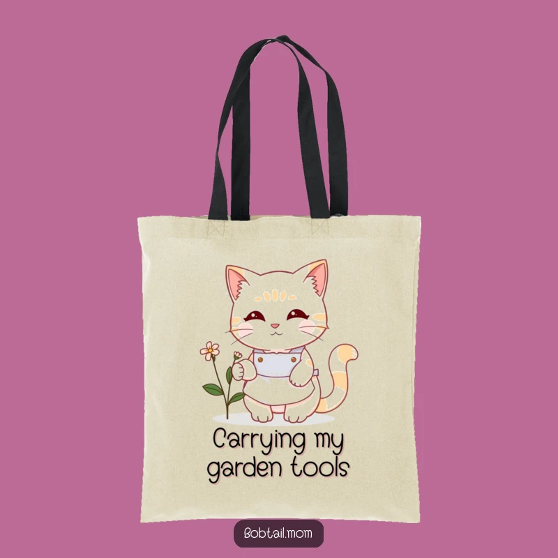 Funny Bobtail Cat Gardener Tote Bag: Carry Your Essentials with Floral Fun