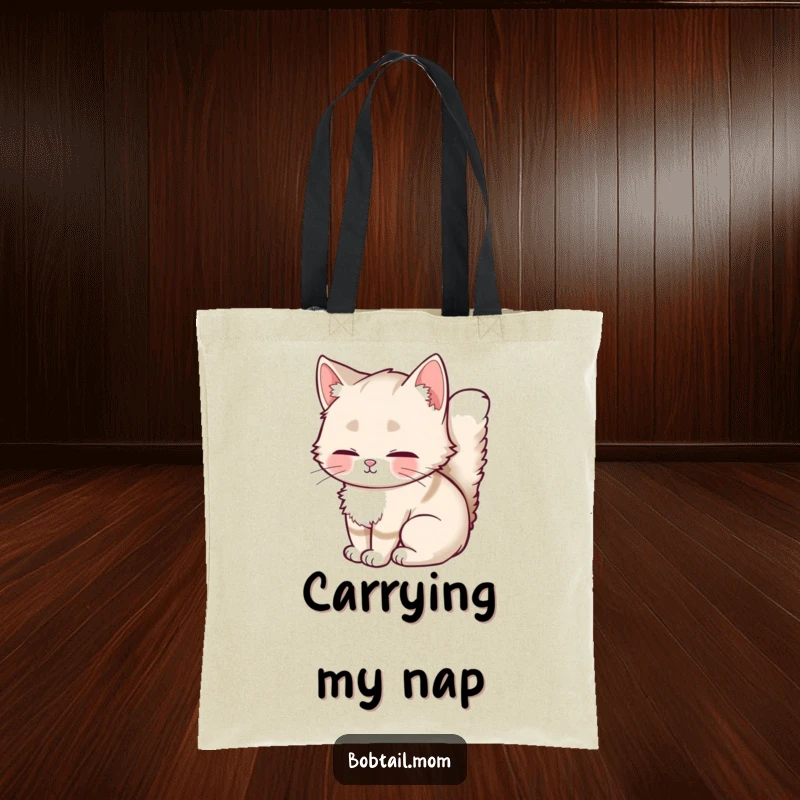 Funny Bobtail Cat Tote Bag with a fluffy-tailed cat curled up, ready to carry your items with adorable, humorous flair.