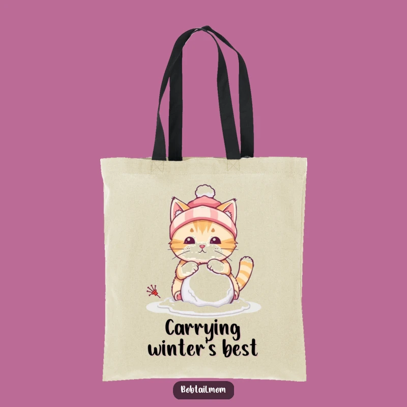Funny Bobtail Cat Winter Tote Bag: Carry Your Gear with Hilarious Snow Style