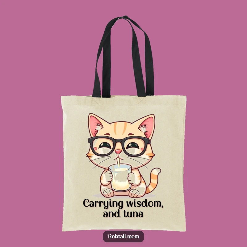 Funny Bobtail Cat Glasses Tote Bag: Carry Your Smarts with Style