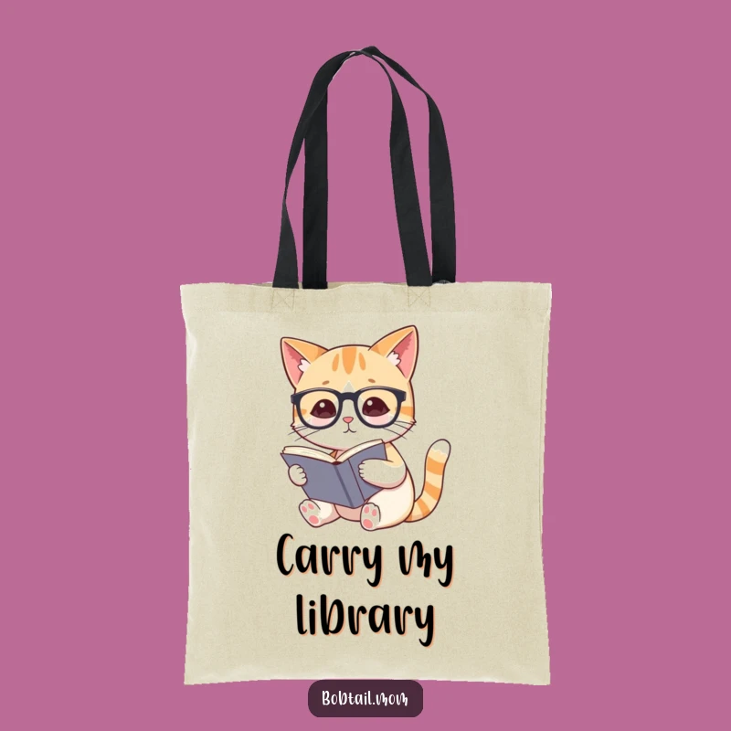 Funny Bobtail Cat Bookworm Tote Bag: Carry Your Essentials with Literary Flair