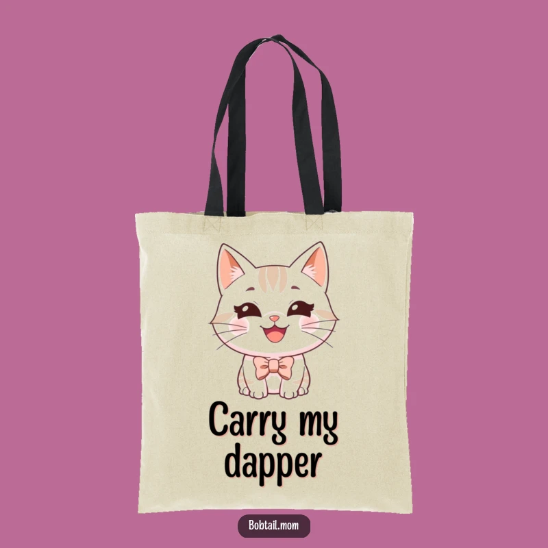 Funny Bobtail Cat Bowtie Tote Bag - Dapper Kitty Accessory Gift