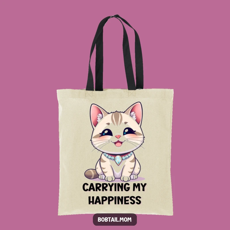 Funny Bobtail Cat Happy Collar Tote Bag: Carry Your Contentment in Style