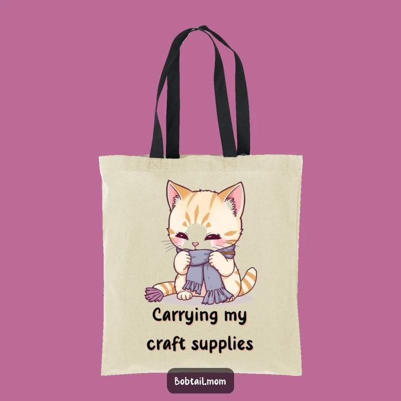 Funny Bobtail Cat Knitting Tote Bag: Carry Your Yarn and Laughs in Style