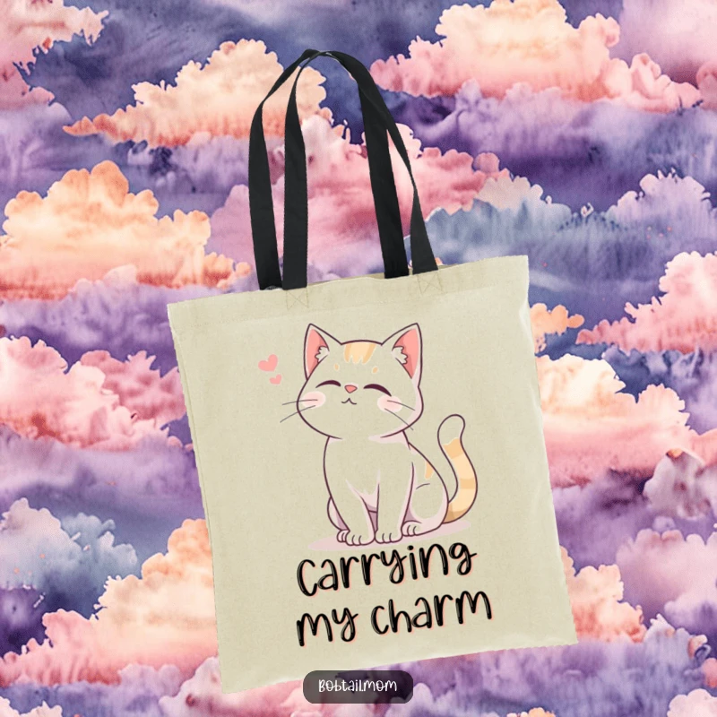 Funny Bobtail Cat Tote Bag featuring a Bobtail cat's gentle tail swish and soft meow, bringing sweet charm to your carry-all.