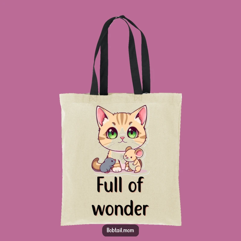 Funny Bobtail Cat Tote Bag: Wide-Eyed Wonder Design, Practical & Cute