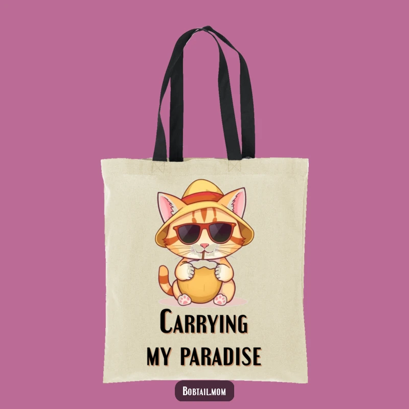 Funny Bobtail Cat Tropical Tote Bag: Carry Your Beach Gear with Hilarious Style