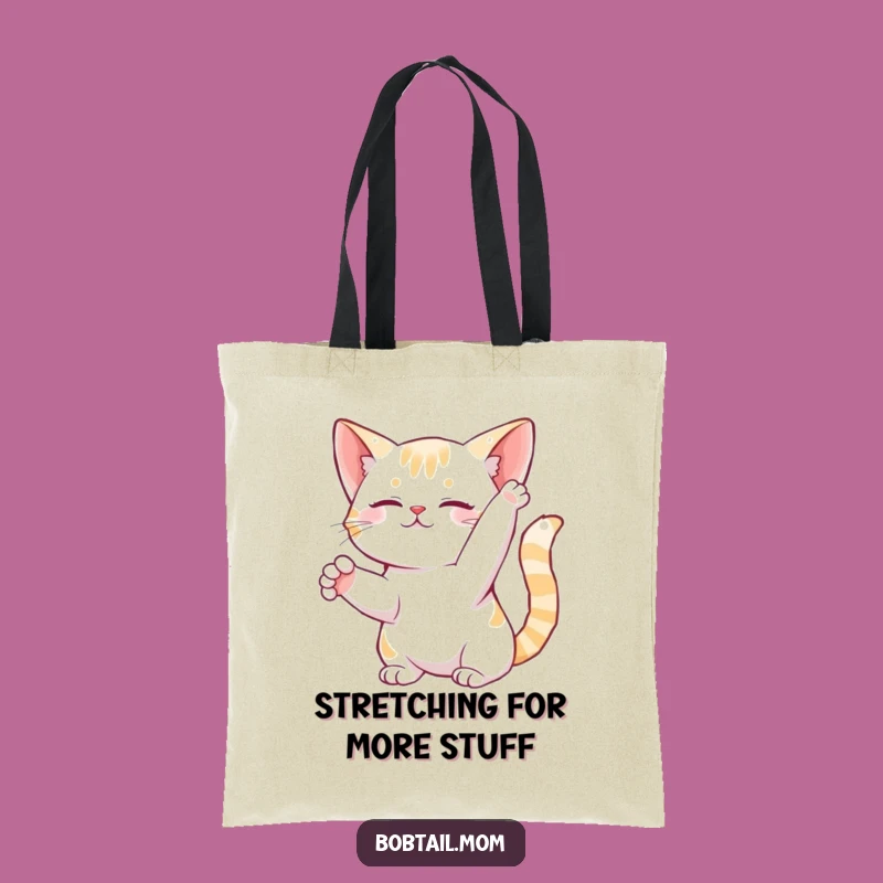 Funny Bobtail Cat Stretch Tote Bag: Carry Gracefully with Feline Humor, Great Funny Gift
